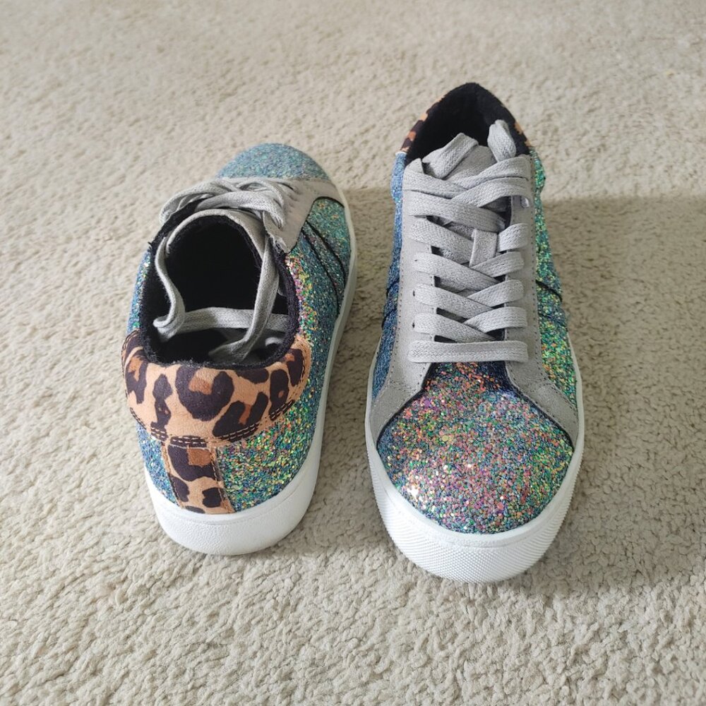 INC International Concepts Danelia Glitter & Leopard Lace-Up Sneakers - Size 7 - Picture 2 of 6